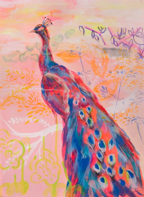 Jun Yang, Peacock silhouette at Indian pink sunset, 2019
