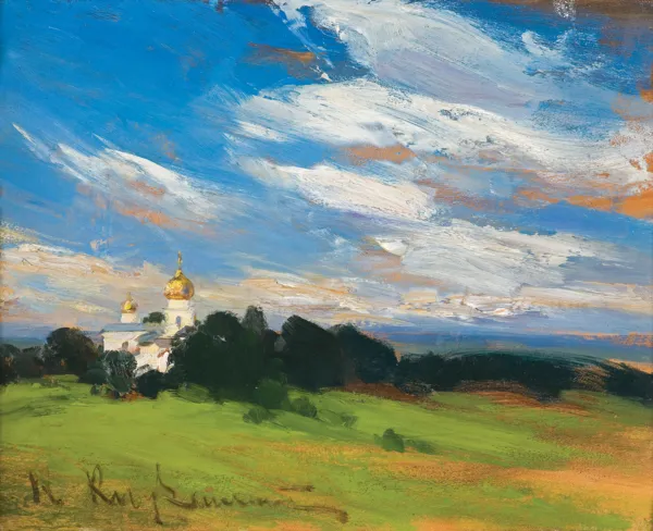 Konrad Krzyżanowski, PEJZAŻ Z CERKWIĄ. PEJZAŻ Z ROZTOCZA, 1905