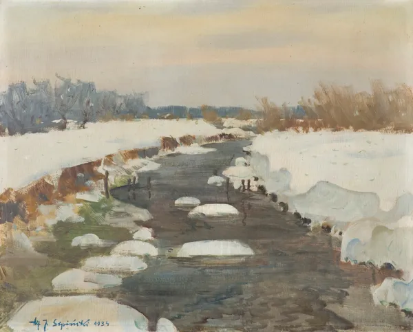 Alfred Józef Sipiński, RZEKA W ZIMOWYM PEJZAŻU, 1934