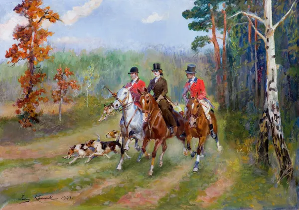 Jerzy Kossak, POLOWANIE PAR FORCE, 1923