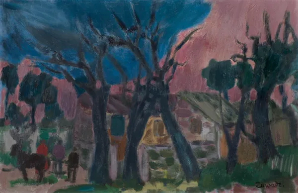 Jan Wacław Zawadowski, PEJZAŻ Z OBEJŚCIEM, lata 40. XX w.