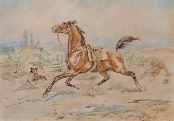 Juliusz Kossak, SPŁOSZONY WIERZCHOWIEC, 1893