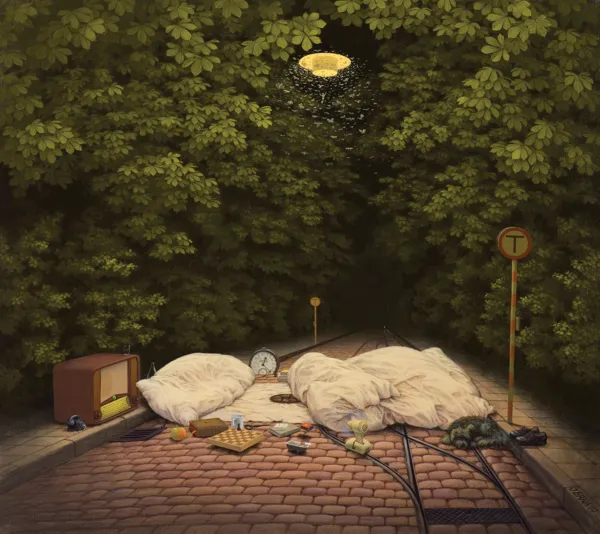 Jacek Yerka, OSTATNI TRAMWAJ, 1990