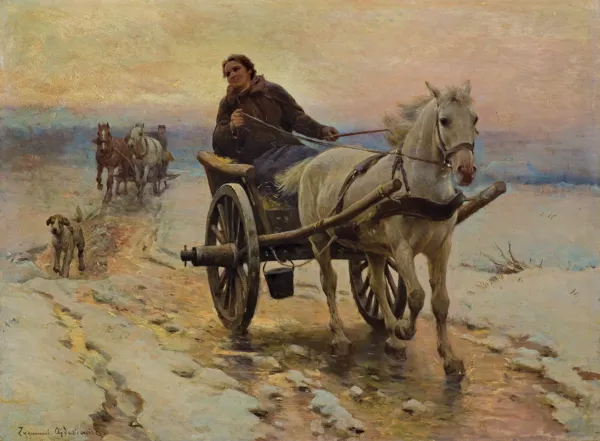 Zygmunt Ajdukiewicz, DWUKÓŁKĄ PO ŚNIEGU I LODZIE, ok. 1890