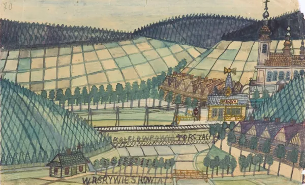 Nikifor Krynicki, PEJZAŻ ZE STACYJKĄ KOLEJOWĄ