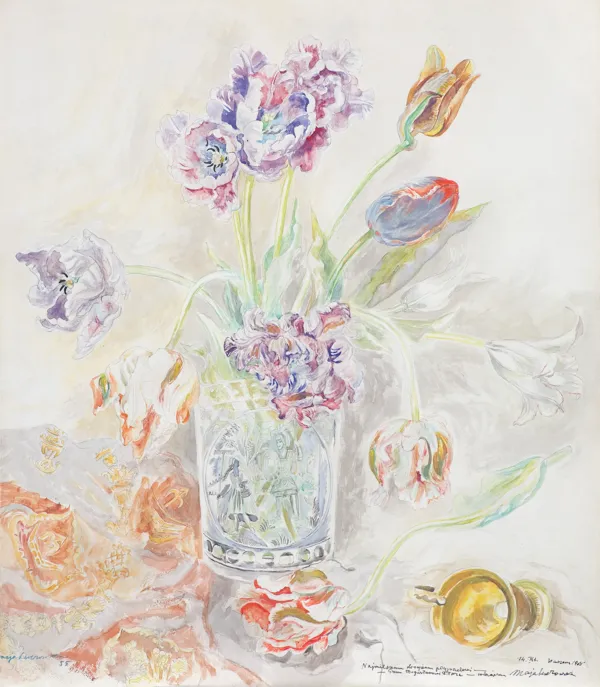 Maja (Maria) Berezowska, KWIATY W SZKLANYM WAZONIE, 1955