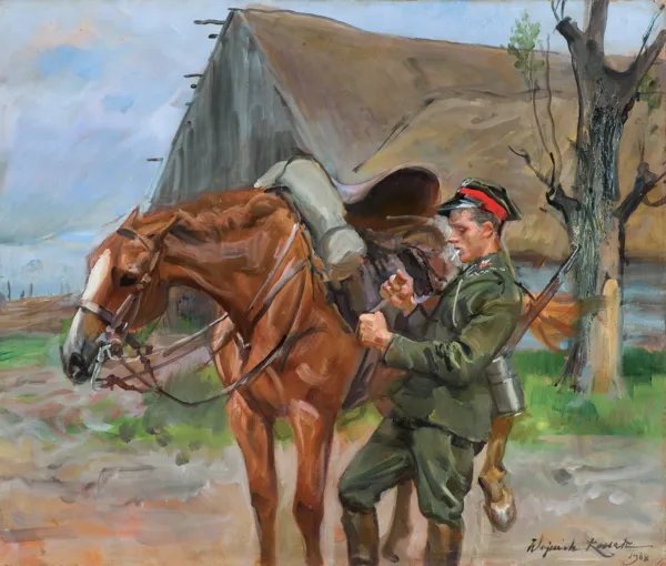 Wojciech Kossak, UŁAN Z KONIEM, 1932