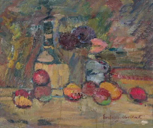 Eustachy Wasilkowski, MARTWA NATURA Z JABŁKAMI I BUTELKĄ, ok. 1954