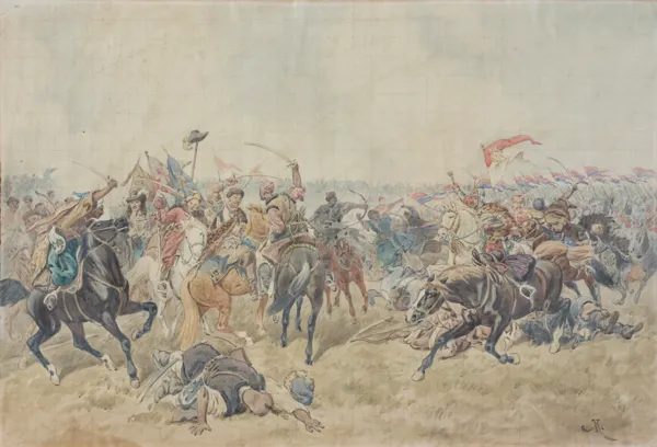 Juliusz Kossak, MIKOŁAJ GNIEWOSZ RATUJE JANA KAZIMIERZA, 1897