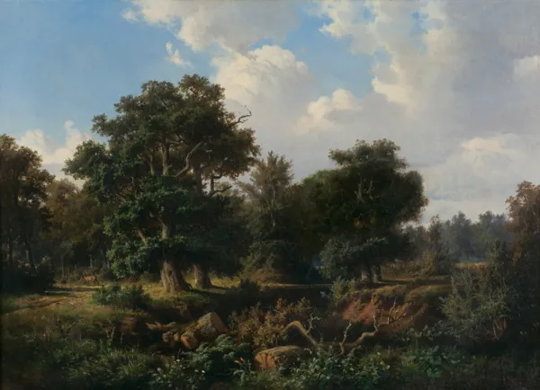 Georg Engelhardt, KRAJOBRAZ LEŚNY Z SARNAMI