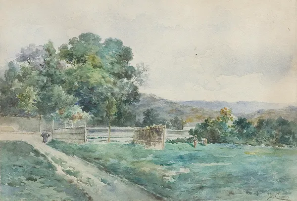 Theodore Charles Ange Coquelin, PEJZAŻ LETNI ZE SZTAFAŻEM, OK. 1900