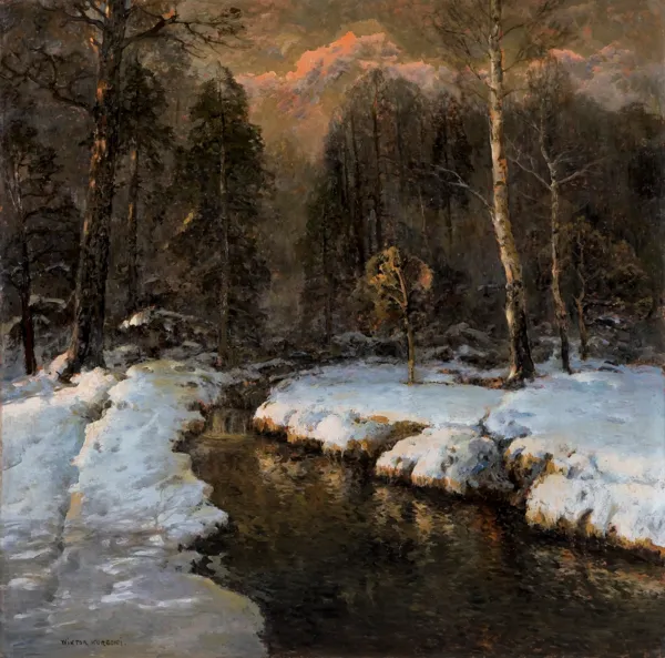 Wiktor Korecki, STRUMIEŃ W ZIMOWYM PEJZAŻU, przed 1939