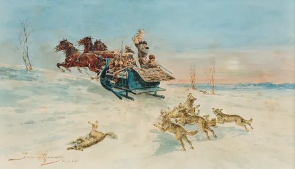 Tadeusz Rybkowski, POLOWANIE NA WILKI, 1896