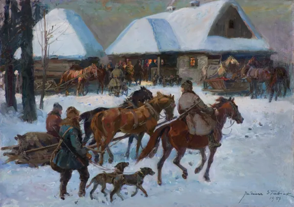 Juliusz Słabiak, SCENA PRZED KARCZMĄ, 1957