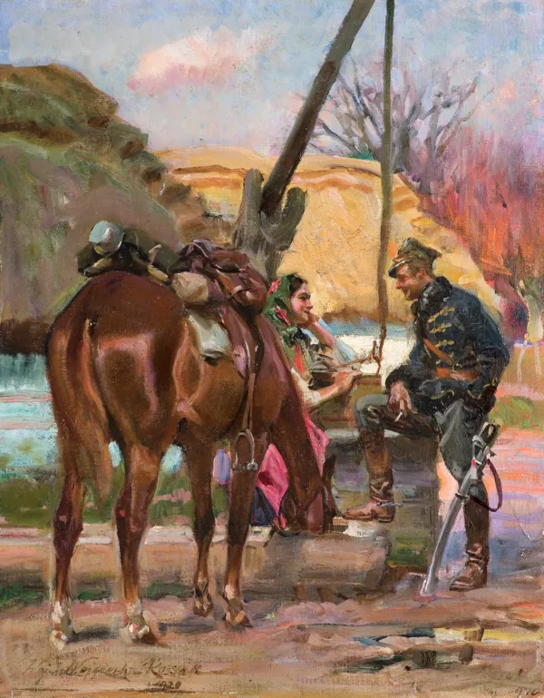 Wojciech Kossak, FLIRT PRZY STUDNI, 1920
