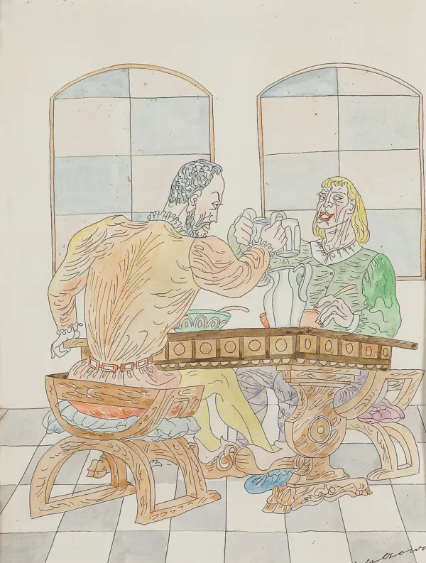 Maja (Maria) Berezowska, DWÓCH RYCERZY PRZY STOLE W RENESANSOWYM WNĘTRZU