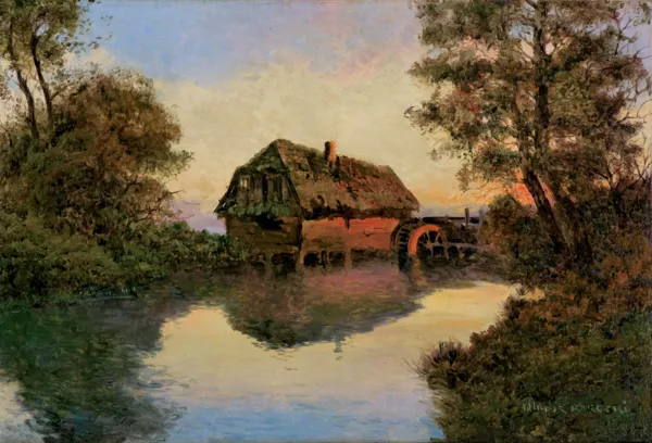 Wiktor Korecki, PEJZAŻ Z MŁYNEM O ZACHODZIE SŁOŃCA