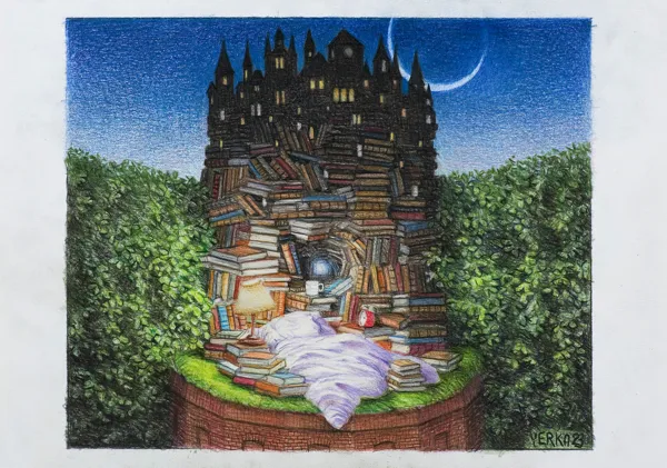 Jacek Yerka, NAROŻNIK BIBLIOFILA, 2023