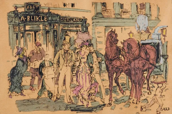 Antoni Uniechowski, SCENA PRZED CUKIERNIĄ BLIKLEGO, 1963