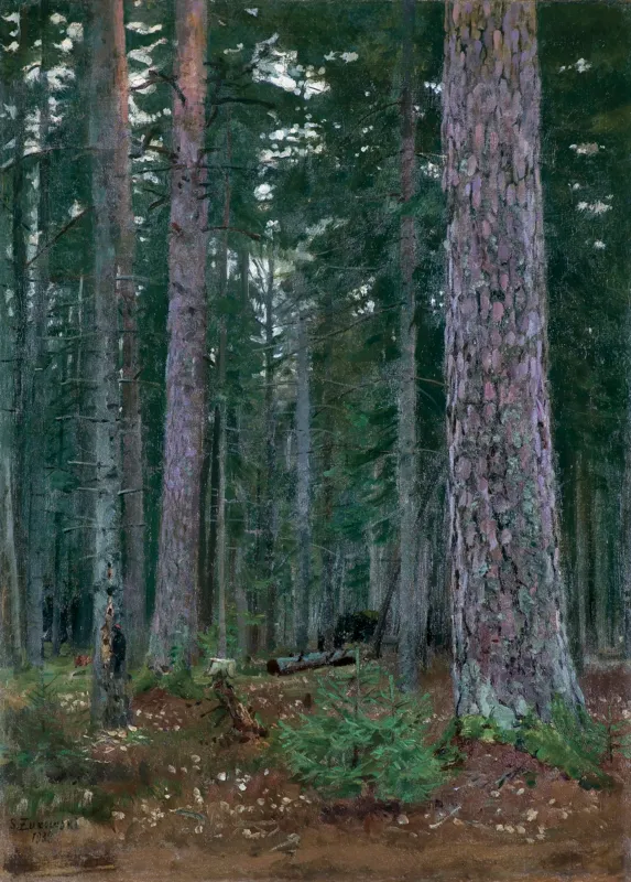 Stanisław Żukowski, WNĘTRZE LASU Z DZIĘCIOŁEM, 1938