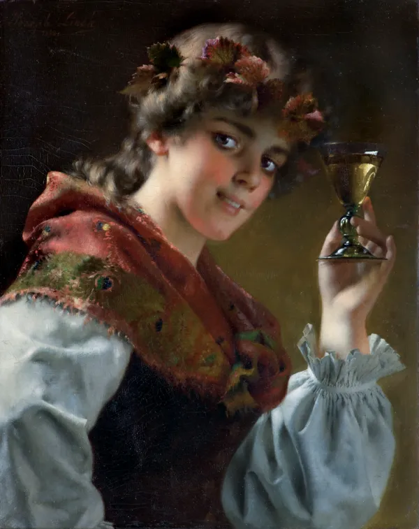 Joseph Lieck, DZIEWCZYNA W WIEŃCU Z WINOROŚLI, 1888