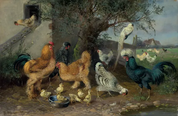 Max senior Haenger, Ptactwo na podwórku, ok. 1910