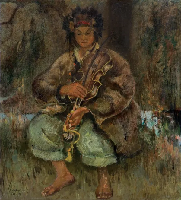 Kazimierz Sichulski, HUCUŁ GRAJĄCY NA SKRZYPCACH, 1935