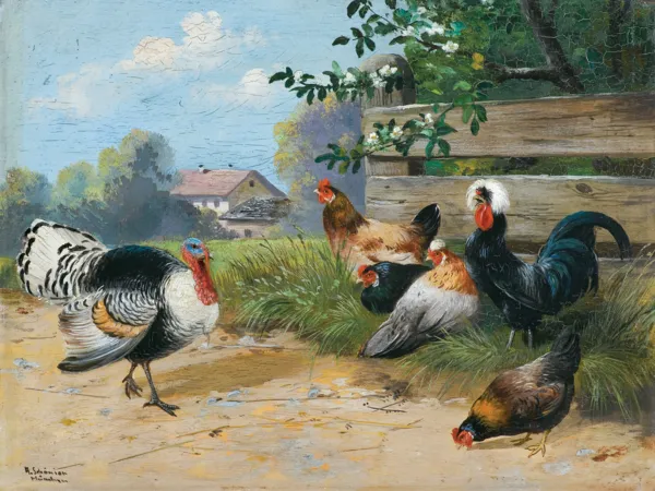 Alfred Schönian, NA PODWÓRKU. INDYK, KOGUT I KURY
