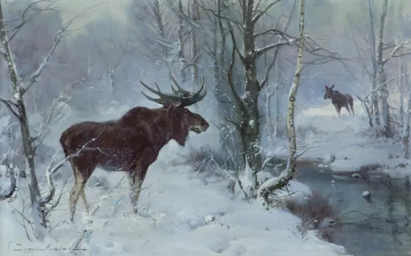 Czesław (I. Zygmuntowicz) Wasilewski, ŁOSIE W ZIMOWYM PEJZAŻU