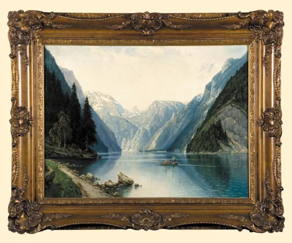 Carl Bertold, PEJZAŻ ALPEJSKI Z JEZIOREM, ok. 1900