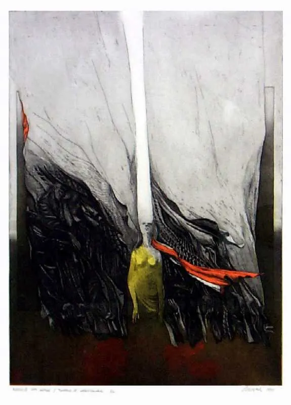 Andrzej Pietsch, Podróżni VI - żółta zasłona, 1971