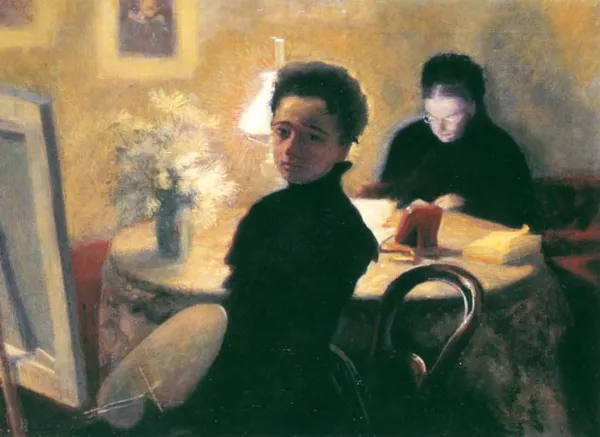 Maria Pia Górska, Przy lampie - autoportret