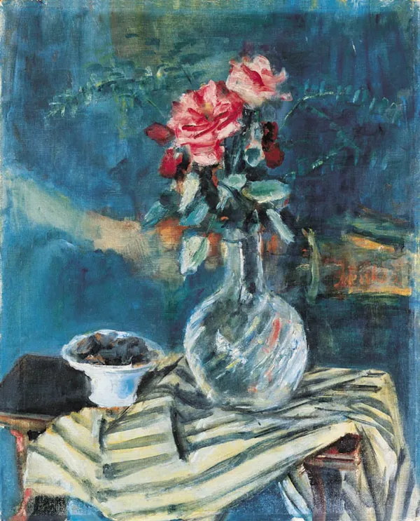 Zygmunt Menkes, Róże w wazonie i pasiastą draperią, lata 1935-194