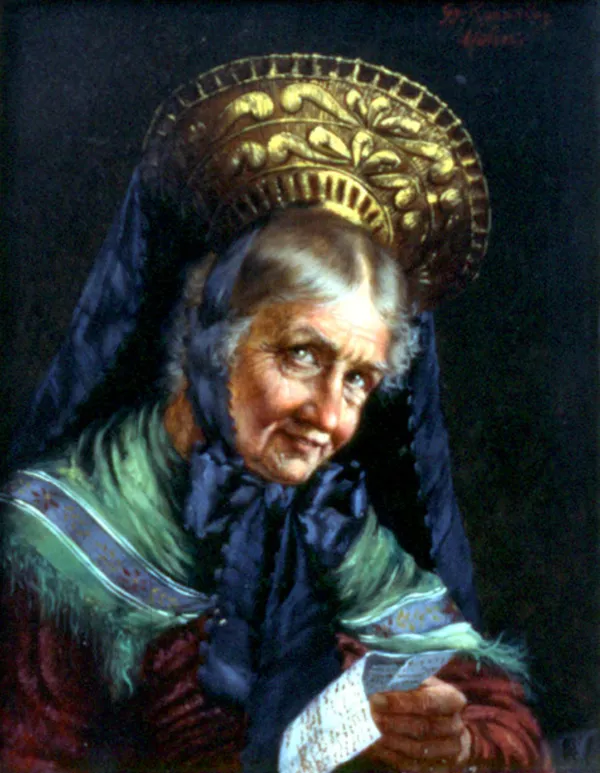 Georg Roessler, Kobieta w wysokim czepcu, ok. 1890