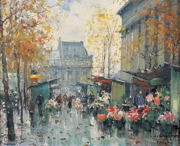 Jean Salabet, Targ na kwiaty obok kościoła ...