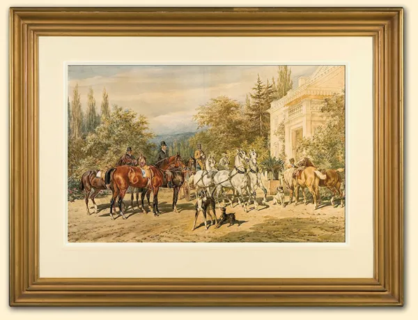 Juliusz Kossak, PRZED PAŁACEM W KRZESZOWICACH, 1877 