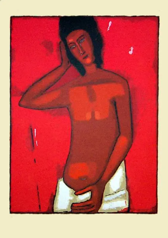 Jerzy Nowosielski, Akt na czerwonym tle, 1999