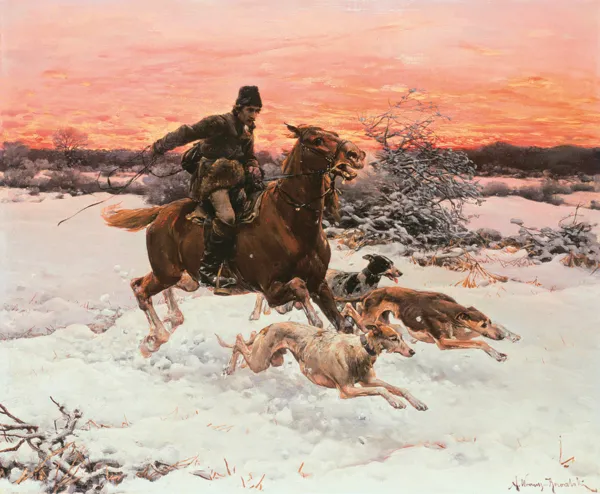 Alfred Wierusz-Kowalski, Dojeżdżacz - Na polowaniu z chartami