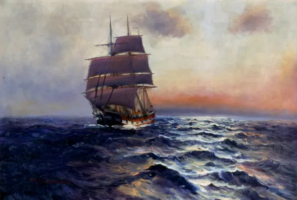 Alfred Jensen, Żaglowiec na pełnym morzu, ok. 1910