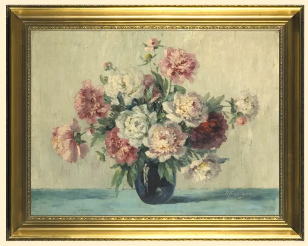Albert Fiebiger, Bukiet różowo-białych peonii, ok. 1920