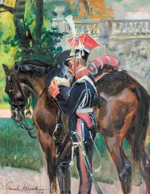 Wojciech Kossak, UŁAN PRZY KONIU, 1917