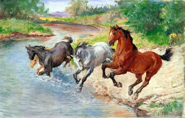 Stanisław Kaczor Batowski, Konie wbiegające do rzeki