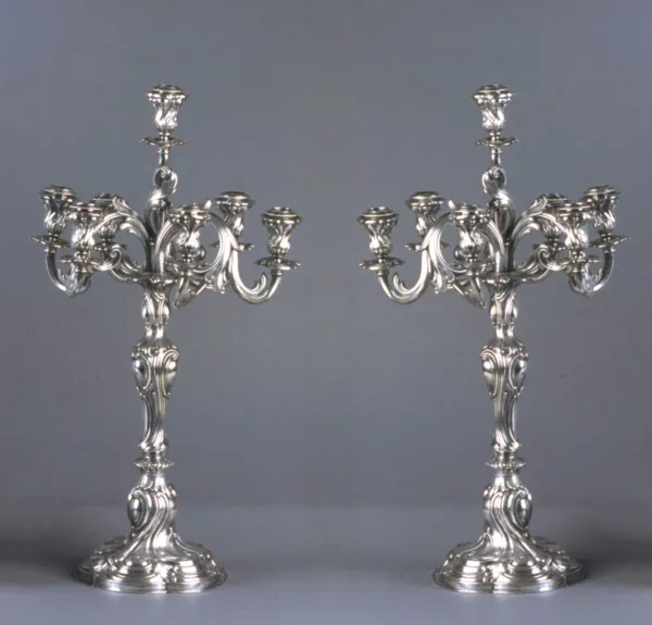 Autor nierozpoznany, Para kandelabrów siedmioświecowych, ok. 1880