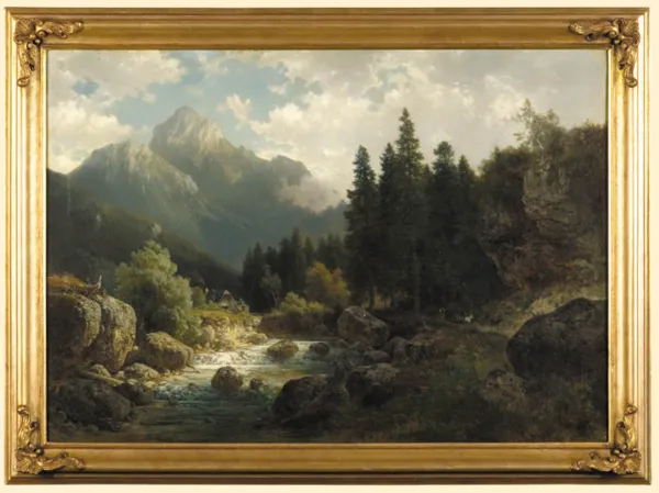 Ludwig Sckell, PEJZAŻ GÓRSKI ZE STRUMIENIEM, ok. 1880