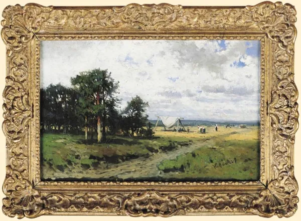 Władysław Aleksander Malecki, PEJZAŻ LETNI ZE ŻNIWIARZAMI, po 1880