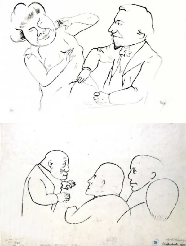 George Grosz, Pogawędka, 1922  avers: Szkic czterech postaci