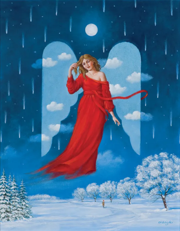 Rafał Olbiński, WOMAN IN RED HAT, 2020