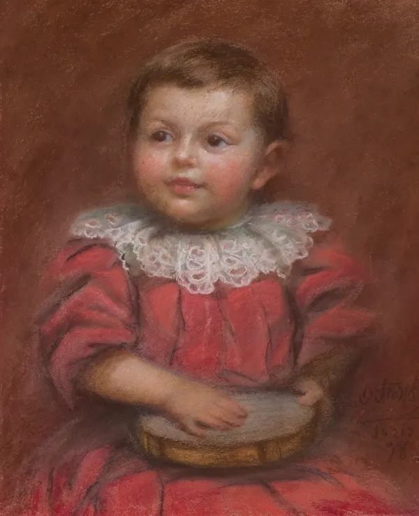 Leokadia Ostrowska, Portret dziecka z tamburynkiem, 1898