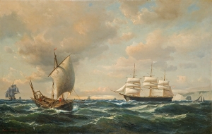 Daniel Hermann Anton  Melbye , ŻAGLOWCE U BRZEGÓW ANGLII, 1862