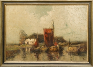 Rudolf Priebe, ŁODZIE U WYBRZEŻY BAŁTYKU, OK. 1930